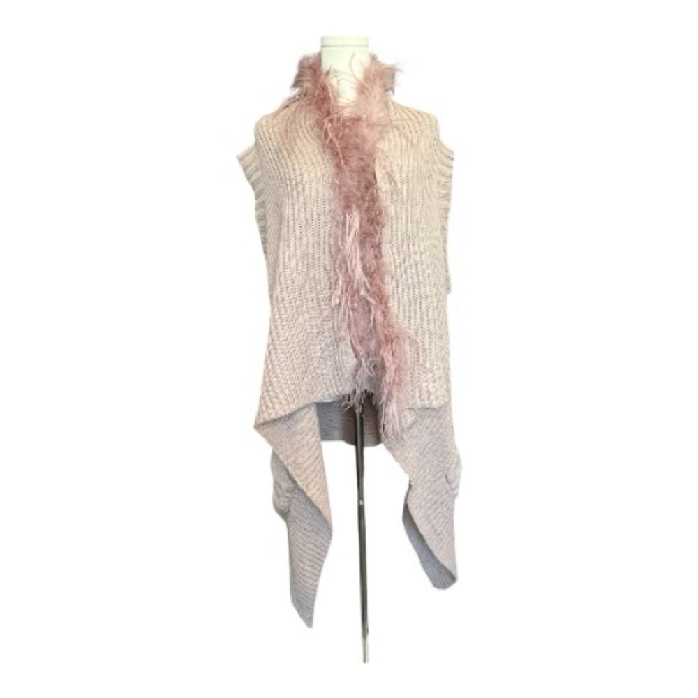 GUC Bisou Bisou mauve pink feather-trim knit cardigan | sz L